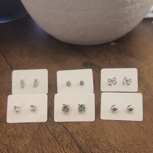 Sterling Silver Mixed Stud Earring Set - Silver